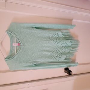 No Boundaries Green Crew Neck Sweater with Geometric Knit